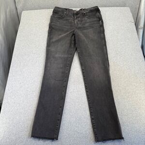 Madewell Mid Rise Stovepipe Jeans Womens 30T‎ Black Wash Frayed Hem Denim